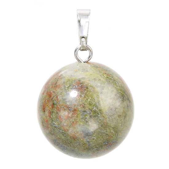 Picture of 1 Piece Unakite ( Natural ) Charm Pendant Green Ball 28mm x 18mm