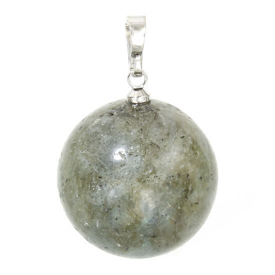 Picture of 1 Piece Spectrolite ( Natural ) Charm Pendant Gray Ball 28mm x 18mm