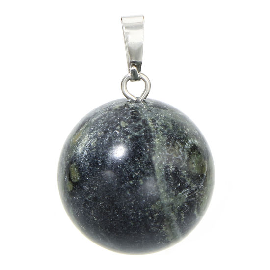 Picture of 1 Piece Stone ( Natural ) Charm Pendant Dark Green Ball 28mm x 18mm