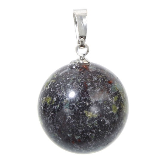 Picture of 1 Piece Andesite ( Natural ) Charm Pendant Dark Green Ball 28mm x 18mm