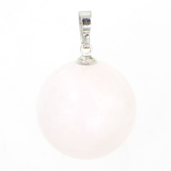 1 個 ローズ水晶 ( 天然 ) チャーム ペンダント 薄ピンク ボール 28mm x 18mm、 の画像
