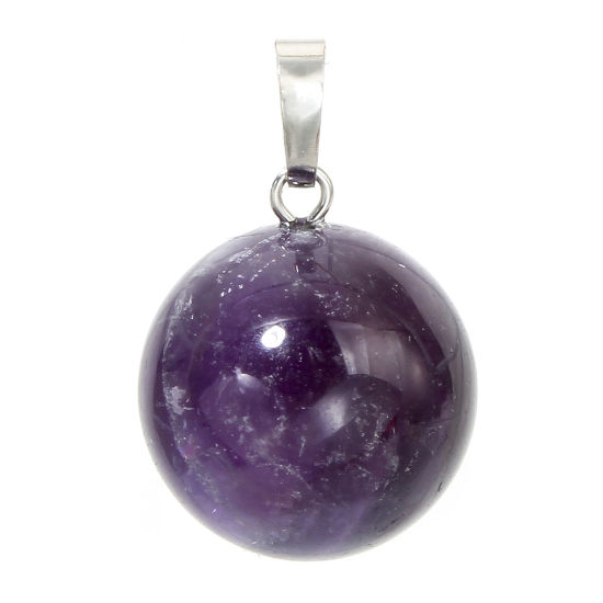 Picture of 1 Piece Amethyst ( Natural ) Charm Pendant Purple Ball 28mm x 18mm