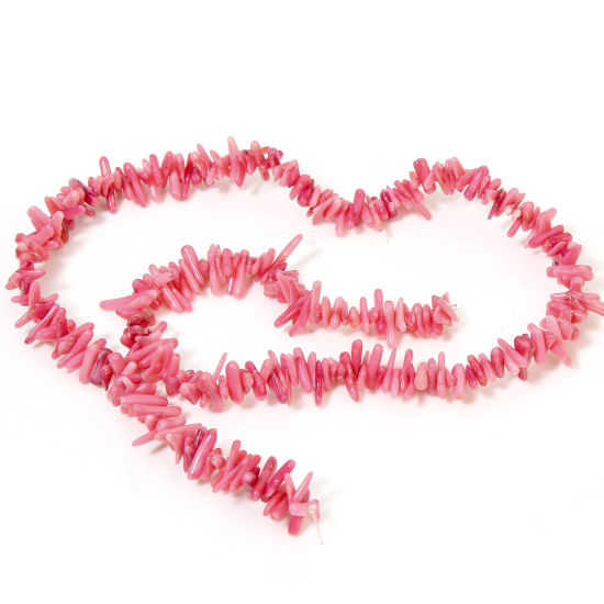 Bild von 1 Strang (ca. 250–120 Stück/Strang) Koralle (natürlich gefärbt) Perlen für die Herstellung von selbstgemachten Charm-Schmuckstücken, unregelmäßiges Rosa, ca. 22 x 8 mm – 6 x 4 mm, Loch: ca. 0,5 mm, 40 cm (15 6/8 Zoll) lang