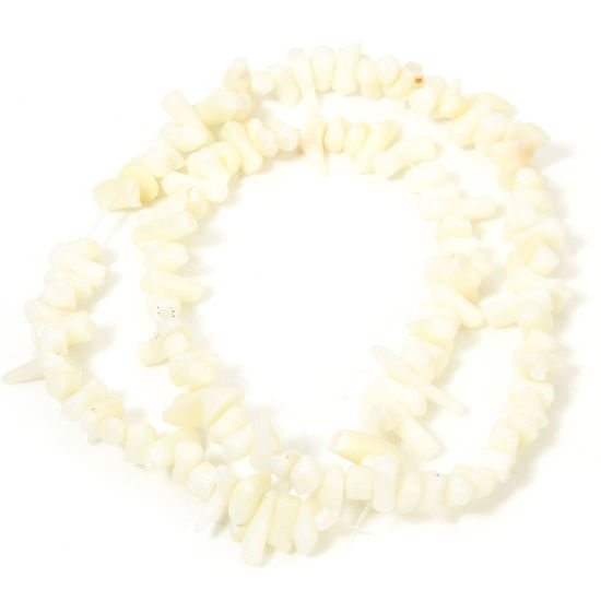 Image de 1 Enfilade (Env. 250 - 120 Pcs/Enfilade) Perles pour DIY Fabrication de Bijoux de Pendentife en Corail ( Naturel/Teint ) Irrégulier Blanc Env. 22x8mm - 6x4mm, Trou: env. 0.5mm, 40cm long