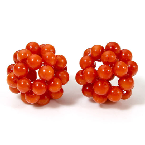 Picture of 1 Piece Coral ( Natural Dyed ) Beads For DIY Charm Jewelry Making Ball Orange-red About 12mm Dia., Hole: Approx 1.6mm