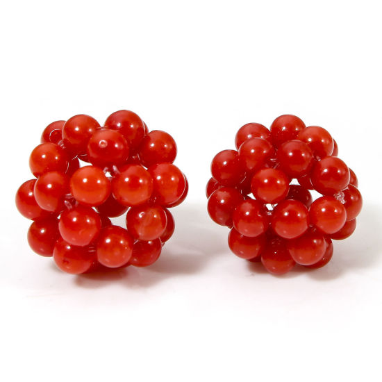 Picture of 1 Piece Coral ( Natural Dyed ) Beads For DIY Charm Jewelry Making Ball Red About 12mm Dia., Hole: Approx 1.6mm