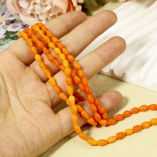Picture of 1 Strand (Approx 62 PCs/Strand) Coral ( Natural Dyed ) Beads For DIY Charm Jewelry Making Drop Orange About 6mm x 4mm, Hole: Approx 0.5mm, 40cm(15 6/8") long