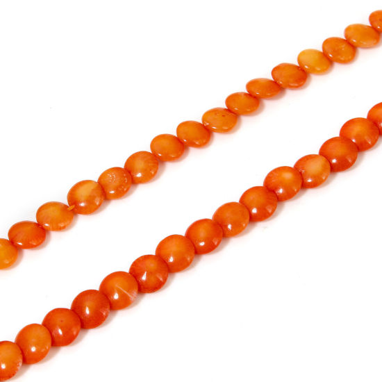 Изображение 1 Нитка (Примерно 50 ШТ/Нитка) Коралл ( Природный / Окрашенный ) Бисер для изготовления ювелирных украшений "Сделай сам Бочка Оранжевый Примерно 9мм диаметр, Размер Поры 0.5мм, 40см длина