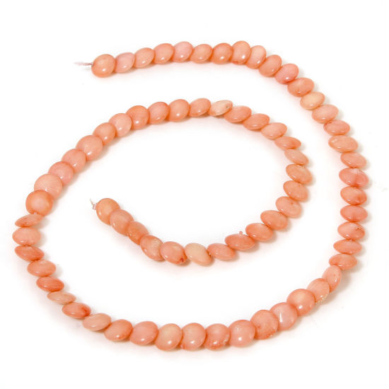 Image de 1 Enfilade (Env. 85 - 65 Pcs/Enfilade) Perles pour DIY Fabrication de Bijoux de Pendentife en Corail ( Naturel/Teint ) Tonneau Couleur Pêche Env. 7mm Dia., Trou: env. 0.5mm, 40cm long