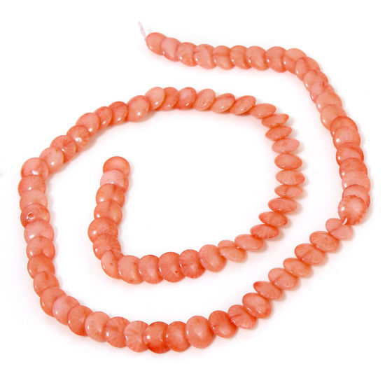 Image de 1 Enfilade (Env. 85 - 65 Pcs/Enfilade) Perles pour DIY Fabrication de Bijoux de Pendentife en Corail ( Naturel/Teint ) Tonneau Orange Clair Env. 7mm Dia., Trou: env. 0.5mm, 40cm long