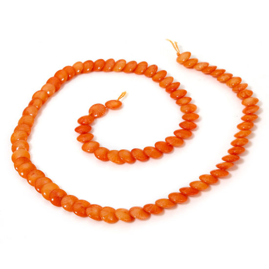Image de 1 Enfilade (Env. 85 - 65 Pcs/Enfilade) Perles pour DIY Fabrication de Bijoux de Pendentife en Corail ( Naturel/Teint ) Tonneau Orange Env. 7mm Dia., Trou: env. 0.5mm, 40cm long