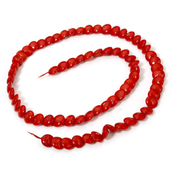 Picture of 1 Strand (Approx 85 - 65 PCs/Strand) Coral ( Natural Dyed ) Beads For DIY Charm Jewelry Making Barrel Red About 7mm Dia., Hole: Approx 0.5mm, 40cm(15 6/8") long