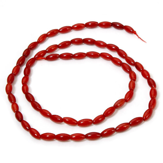 Image de 1 Enfilade (Env. 64 Pcs/Enfilade) Perles pour DIY Fabrication de Bijoux de Pendentife en Corail ( Naturel/Teint ) Grain de Riz Rouge Foncé Env. 6mm x 3mm, Trou: env. 0.5mm, 40cm long