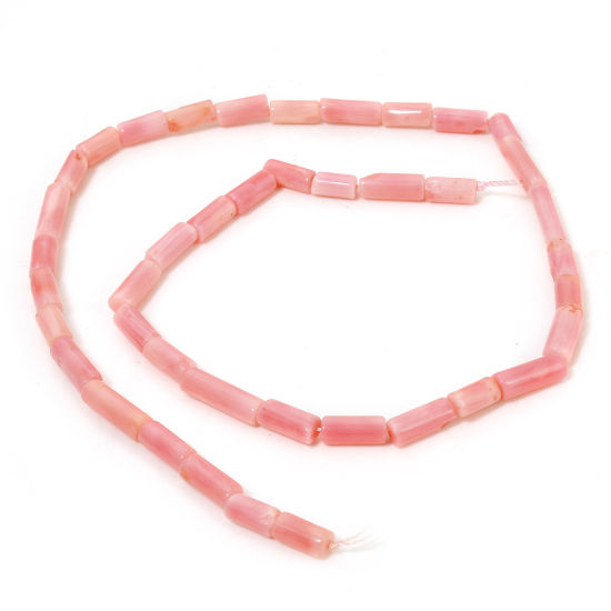 Picture of 1 Strand (Approx 50 - 28 PCs/Strand) Coral ( Natural Dyed ) Beads For DIY Charm Jewelry Making Cylinder Pink About 19x6mm - 7x4mm, Hole: Approx 0.5mm, 43cm - 39cm long