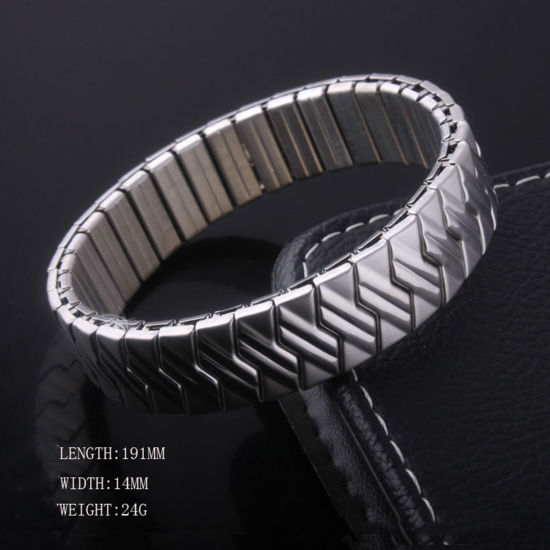 Picture of 1 Piece 304 Stainless Steel Men's Bangles Bracelets Silver Tone Wave Elastic 19cm(7 4/8") long, 14mm wide
