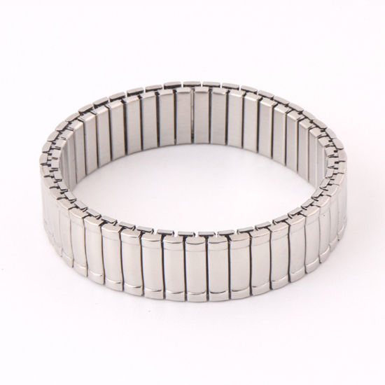 Picture of 1 Piece 304 Stainless Steel Men's Bangles Bracelets Silver Tone Bamboo Weaving Elastic 19cm(7 4/8") long, 14mm wide