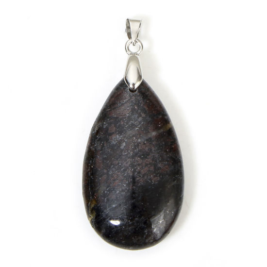 1 個 天然石 ( 天然 ) チャーム 黒 滴 ドロップ 4.5cm x 2cm、 の画像