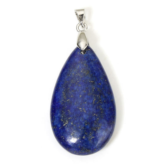 Image de 1 Pièce Breloques en Lapis-Lazuli ( Naturel ) Goutte d'Eau Bleu 4.5cm x 2cm