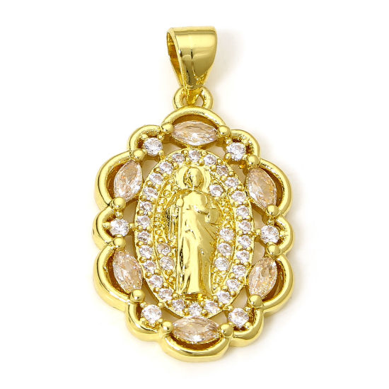 Image de 1 Pièce Pendentif Breloque Religieux en Laiton Respectueux de la Nature Plaqué Or Véritable 18K Jésus à Zircone Cubique Clair 27mm x 15mm