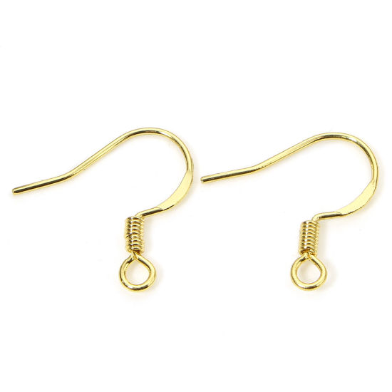 Picture of 20 PCs Eco-friendly Vacuum Plating Brass Simple Ear Wire Hooks Earrings For DIY Jewelry Making Accessories 18K Gold Color 16mm x 15mm, Post/ Wire Size: (21 gauge)