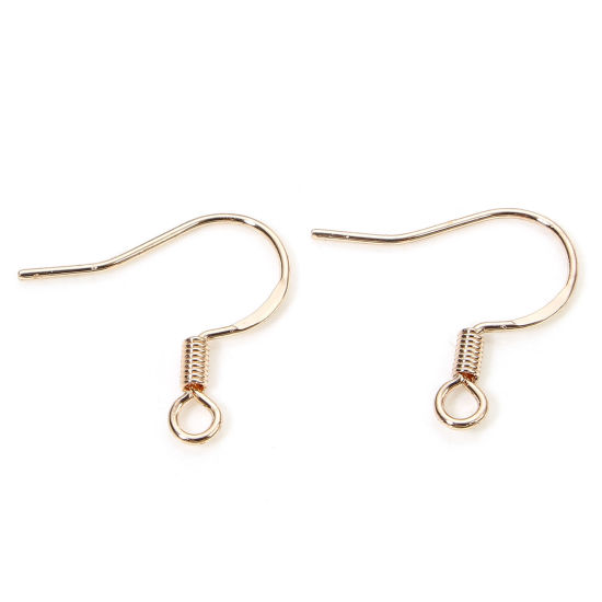 Picture of 20 PCs Eco-friendly Vacuum Plating Brass Simple Ear Wire Hooks Earrings For DIY Jewelry Making Accessories Rose Gold 16mm x 15mm, Post/ Wire Size: (21 gauge)