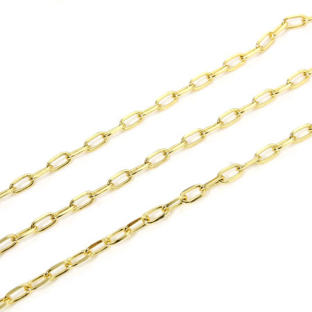 Picture of 1 Yard (Approx 3 Foot) Eco-friendly Vacuum Plating Brass Paperclip Link Chain For Handmade DIY Jewelry Making Findings 18K Real Gold Plated 2.8mm