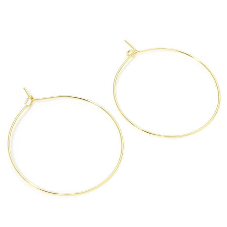 Image de 10 Pcs Boucles d'Oreilles Créoles Accessories pour DIY Fabrication de Bijoux Respectueux de la Nature en Laiton Plaqué Or Véritable 18K Annulaire 40mm Dia., Epaisseur de Fil: 0.7mm(taille 21)