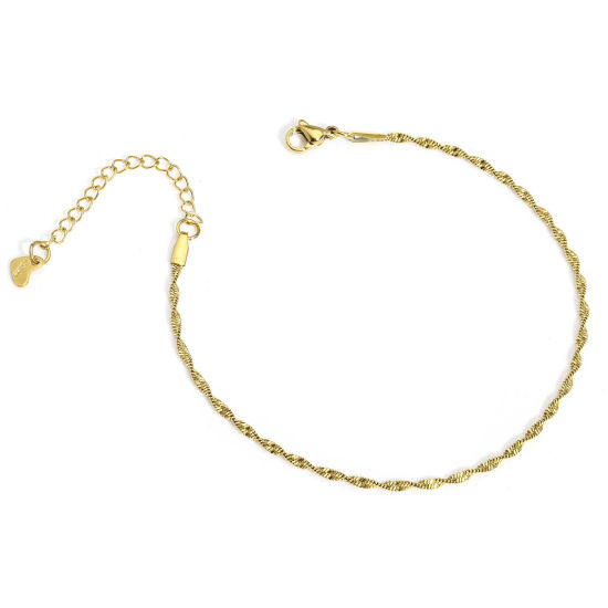 Picture of 1 Piece Vacuum Plating 304 Stainless Steel Handmade Link Chain Anklet 18K Gold Plated 22cm(8 5/8") long