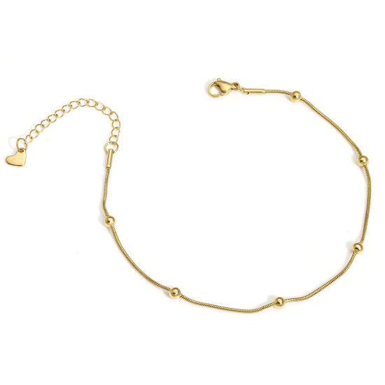 Picture of 1 Piece 304 Stainless Steel Handmade Link Chain Anklet 18K Gold Color 23cm(9") long