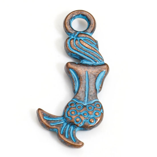 Image de 20 PCs Zinc Based Alloy Fairy Tale Collection Charms Antique Copper Blue Mermaid Patina 20mm x 9mm