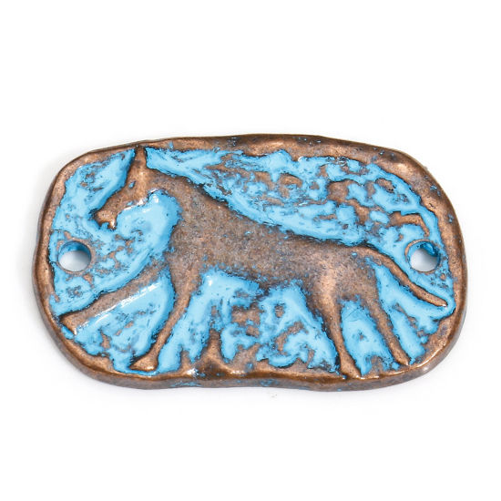 Picture of 10 PCs Zinc Based Alloy Maya Connectors Charms Pendants Antique Copper Blue Irregular Horse Patina