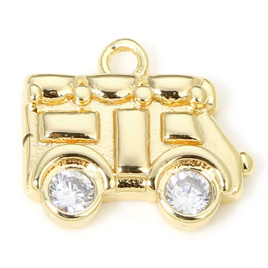 Picture of 1 Piece Eco-friendly Brass Transport Charms 18K Real Gold Plated Car Clear Cubic Zirconia 12mm x 10.5mm