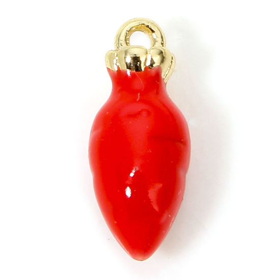 Picture of 1 Piece Eco-friendly Brass Charms 18K Real Gold Plated Red Carrot 3D Enamel 11mm x 4.5mm