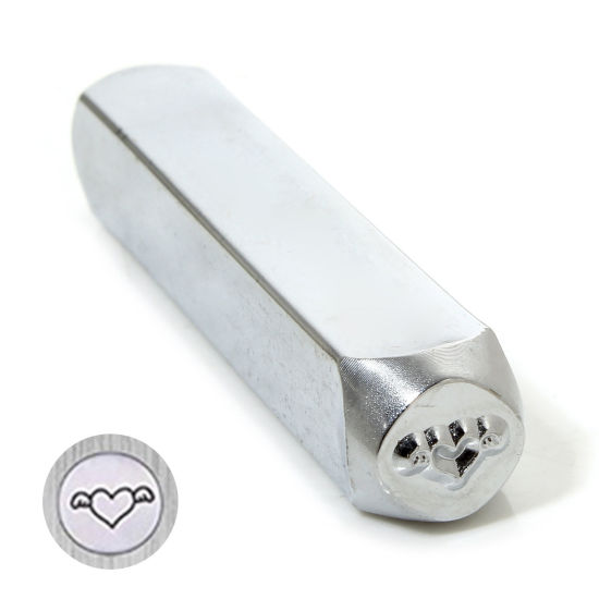 Picture of 1 Piece Steel Blank Stamping Tags Punch Metal Stamping Tools Wing Silver Tone Textured 6.4cm x 1cm