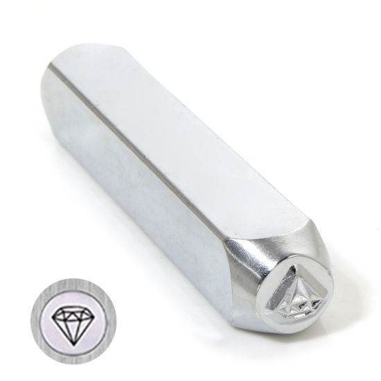 Picture of 1 Piece Steel Blank Stamping Tags Punch Metal Stamping Tools Diamond Shape Silver Tone Textured 6.4cm x 1cm