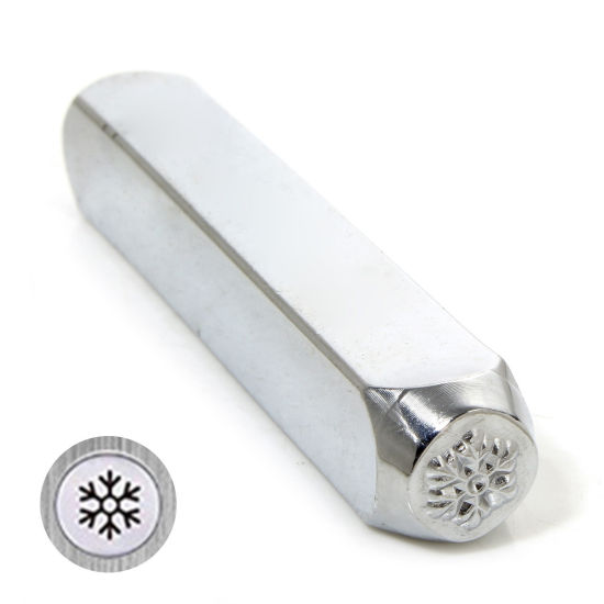 Picture of 1 Piece Steel Blank Stamping Tags Punch Metal Stamping Tools Snowflake Silver Tone Textured 6.4cm x 1cm