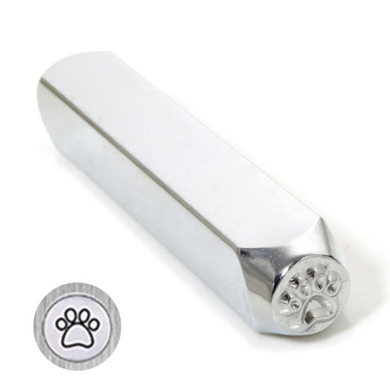 Picture of 1 Piece Steel Blank Stamping Tags Punch Metal Stamping Tools Paw Print Silver Tone Textured 6.4cm x 1cm
