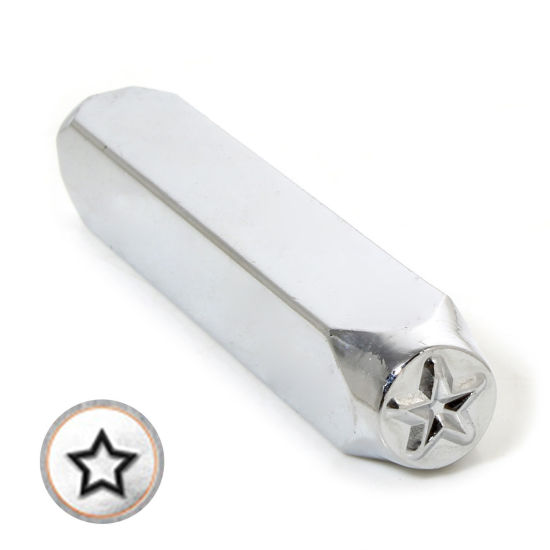 Bild von 1 Stück Stahl Punch Metall Stanzwerkzeuge Rechteckiger Quader Pentagramm Silberfarbe 6.4cm x 1cm