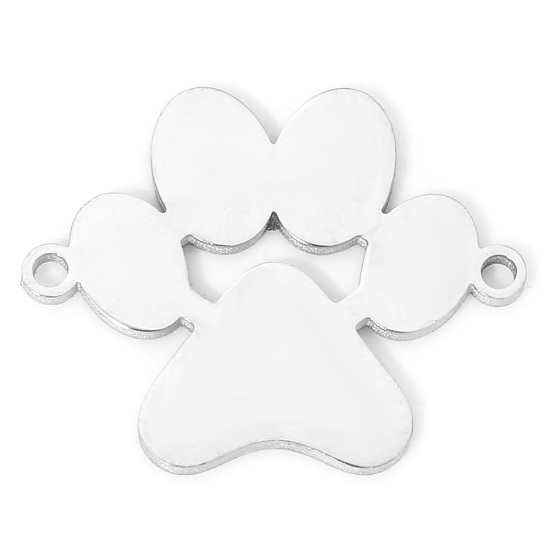 Bild von 5 Stück 304 Edelstahl Steckverbinder Charms Anhänger Silberfarbe Pfotenabdruck Hohl 19mm x 15mm