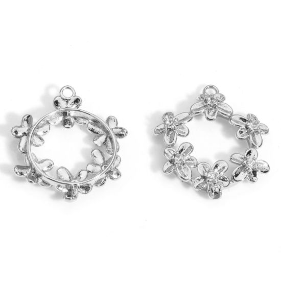 Image de 2 Pcs Breloques en Laiton Respectueux de la Nature Plaqué Platine Véritable Couronne Micro Pave à Zircone Cubique Clair 19mm x 17mm