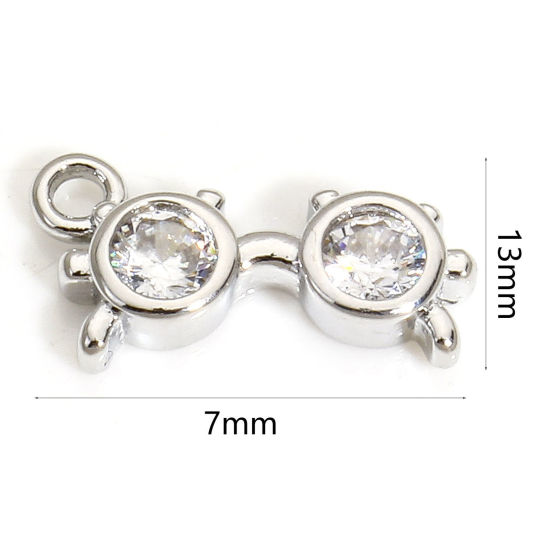 Image de 2 Pcs Breloques Bijoux d'Ecole en Laiton Respectueux de la Nature Lunettes Plaqué Platine Véritable à Zircone Cubique Clair 13mm x 7mm