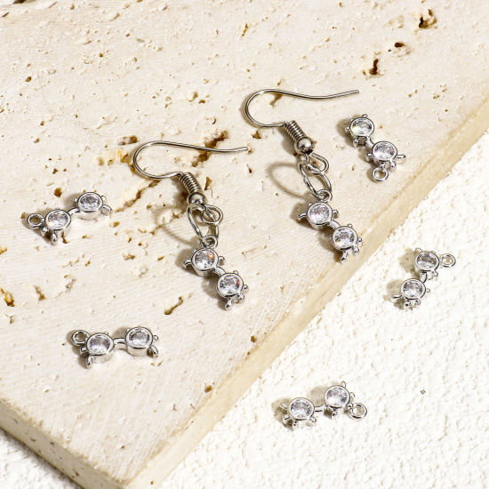 Image de 2 Pcs Breloques Bijoux d'Ecole en Laiton Respectueux de la Nature Lunettes Plaqué Platine Véritable à Zircone Cubique Clair 13mm x 7mm