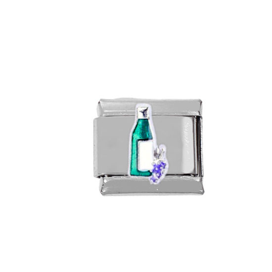 Picture of 1 Piece Zinc Based Alloy & Stainless Steel Italian Charm Links For DIY Bracelet Jewelry Making Silver Tone Rectangle Beverages 10mm x 9mm