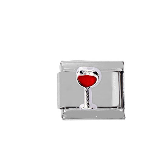 Picture of 1 Piece Zinc Based Alloy & Stainless Steel Italian Charm Links For DIY Bracelet Jewelry Making Silver Tone Rectangle Beverages 10mm x 9mm