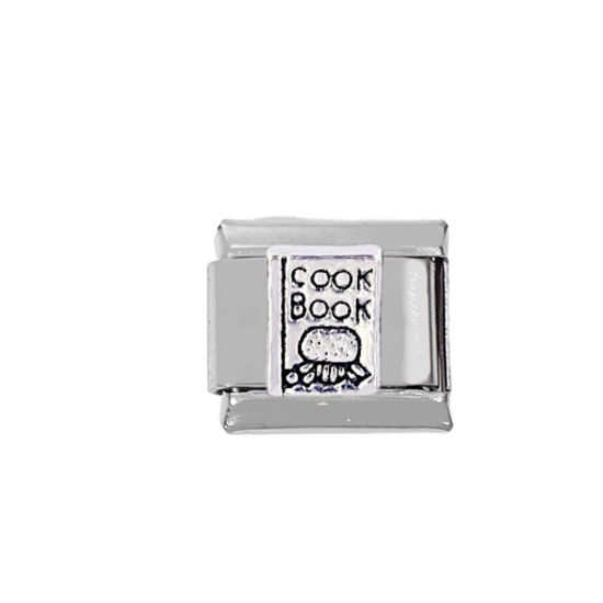 Picture of 1 Piece Zinc Based Alloy & Stainless Steel Italian Charm Links For DIY Bracelet Jewelry Making Silver Tone Rectangle 10mm x 9mm