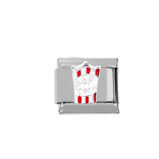 Picture of 1 Piece Zinc Based Alloy & Stainless Steel Italian Charm Links For DIY Bracelet Jewelry Making Silver Tone Rectangle 10mm x 9mm