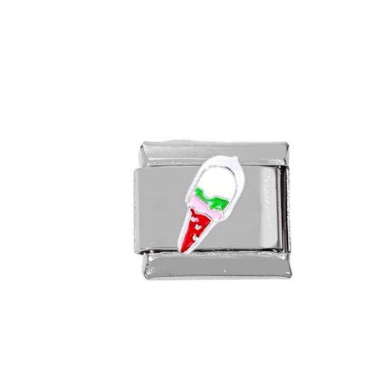 Picture of 1 Piece Zinc Based Alloy & Stainless Steel Italian Charm Links For DIY Bracelet Jewelry Making Silver Tone Rectangle Ice cream 10mm x 9mm