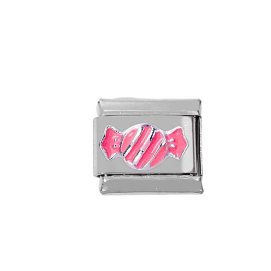 Picture of 1 Piece Zinc Based Alloy & Stainless Steel Italian Charm Links For DIY Bracelet Jewelry Making Silver Tone Rectangle Candy 10mm x 9mm