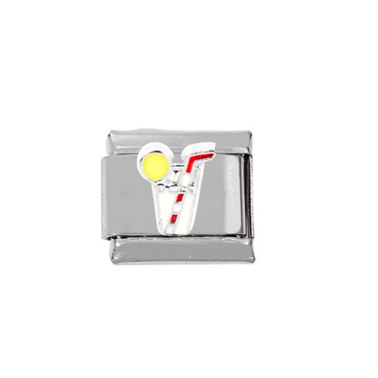 Picture of 1 Piece Zinc Based Alloy & Stainless Steel Italian Charm Links For DIY Bracelet Jewelry Making Silver Tone Rectangle Beverages 10mm x 9mm