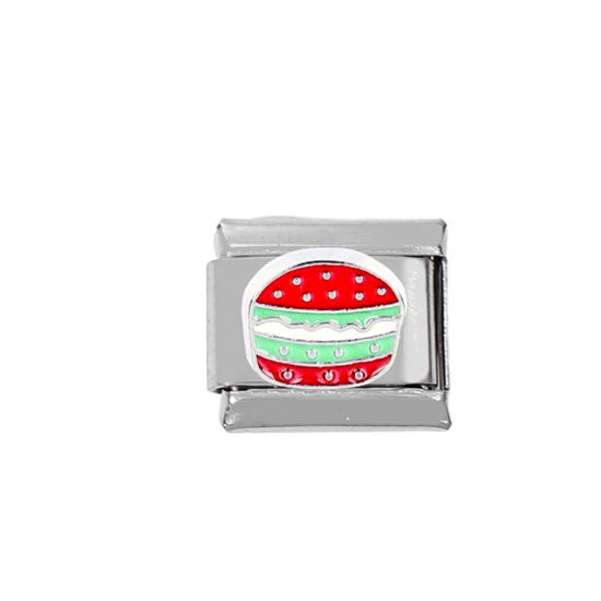 Picture of 1 Piece Zinc Based Alloy & Stainless Steel Italian Charm Links For DIY Bracelet Jewelry Making Silver Tone Rectangle Hamburger 10mm x 9mm